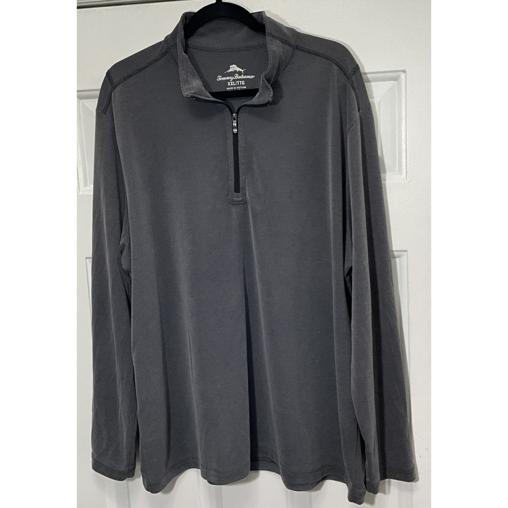 Tommy Bahama 1/4 Zip Embroidered Pullover Long Sleeve Gray Shirt Men's XXL